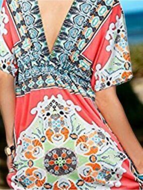 Women Sexy V-neck Summer Floral Beach Dress Bikini Cover Up Medium Color 01